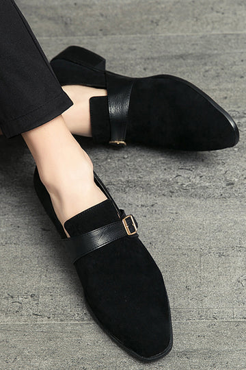 svart slip-on munk menns sko